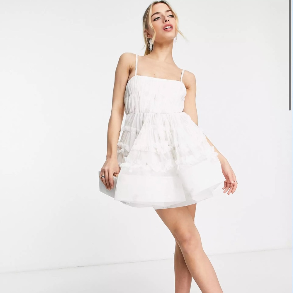 Lace & Beads exclusive super mini tulle dress in ivory heart